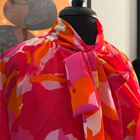Vibrant Pink, Yellow, and Orange Blouse - Picture 2 of 7